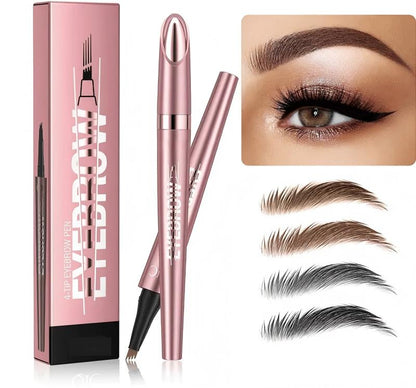 4-Tip Microblade Brow Pen - Waterproof Liquid Eyebrow Pencil for Natural Hair-Like Strokes