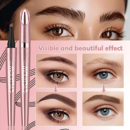 4-Tip Microblade Brow Pen - Waterproof Liquid Eyebrow Pencil for Natural Hair-Like Strokes